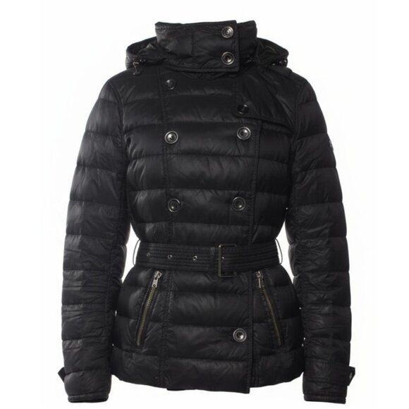 Burberry Brit Black Down Puffer Coat with Iconic Plaid Trim – Size L - Picture 4 of 13